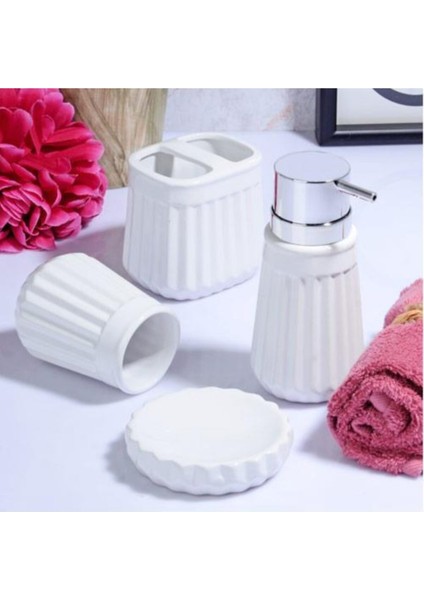 Şık 4'lü Banyo Takımı, Sıvı Sabunluk Seti, Modern Tasarım
