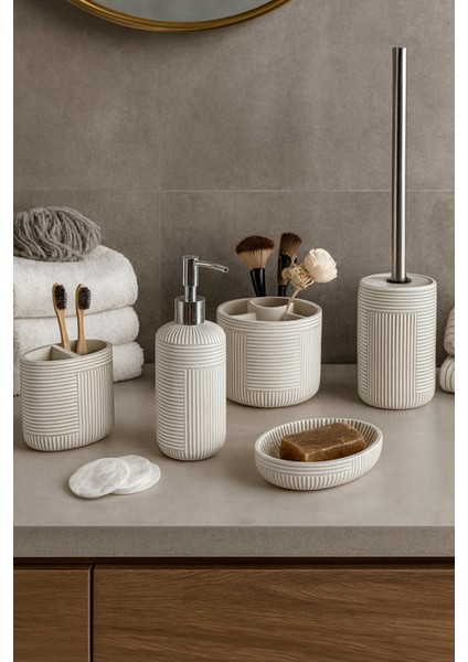 Şık ve Kullanışlı 5 Parça Banyo Seti Bej Renk