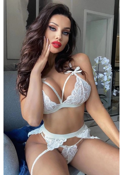 Beyaz Dantelli Jartiyer Takımı TM1275