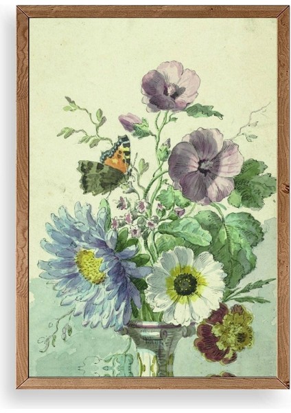 Çiçekler Ahşap Çerçeveli Tablo