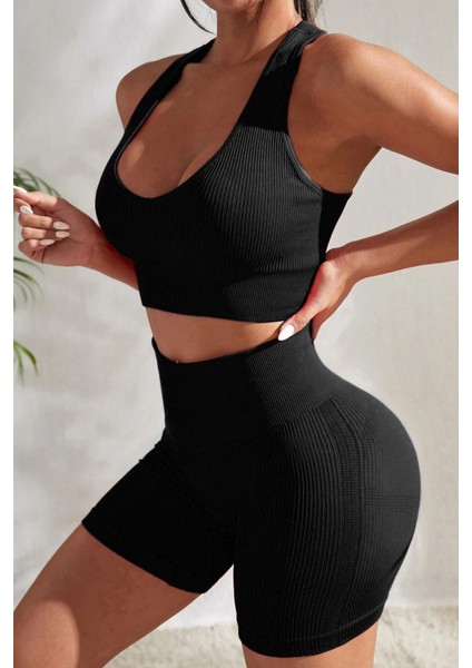 Kadın Siyah Bel Çapraz Sırt Detaylı Şortlu Gecelik Takım fiyatları