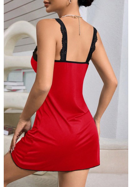 Kadın Kırmızı Dantel Asılı Fiyonk Detaylı Gecelik Takımı fiyatları