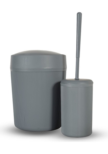 Pratik Kapaklı Çizgili Çöp Kutusu ve Fırça Seti, 7 L Banyo Takımı fiyatları