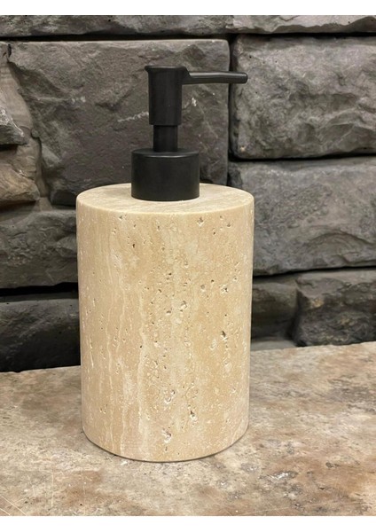 Traverten Siyah Pompalı Sıvı Sabunluk, Düz Model, Estetik ve Pratik