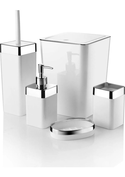 Şık Rattan 5 Parça Krom Kaplama Kare Banyo Seti