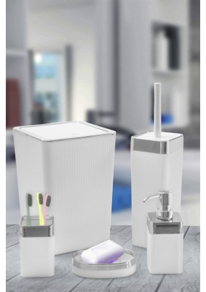 Şık Rattan 5 Parça Krom Kaplama Kare Banyo Seti fiyatları