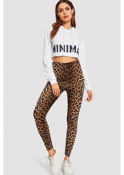 Kadın Leopar Desenli Bel Dar Kesim Esnek Tayt fırsatları
