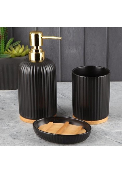 Şık Siyah Banyo Seti, 3 Parça, Modern ve Kullanışlı Tasarım