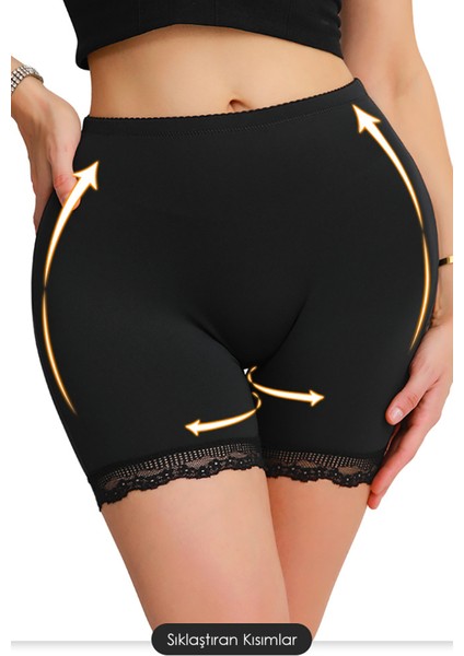 Kadın Siyah Pop Up Kalça Kaldırıcı ve Sekillendirici Dantel Paçalı Şort Külot modelleri