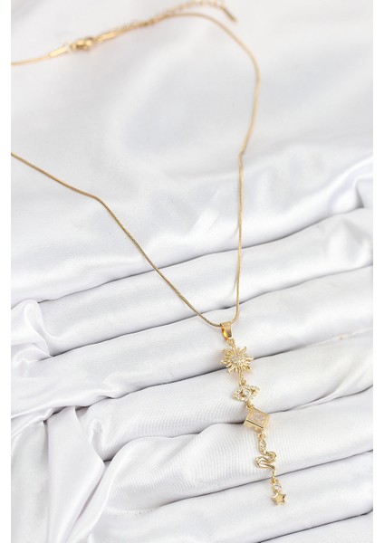 316L Çelik Zirkon Taşlı Güneş ve Ay Enerji Model Gold Renk Kadın Kolye - TJ-BKO10550 fiyatları