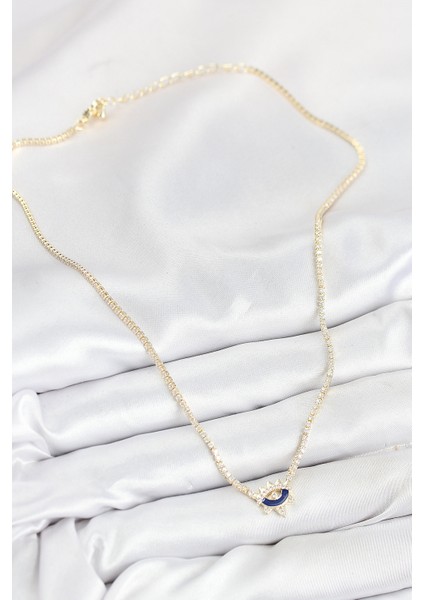 Pirinç Zirkon Taşlı Su Yolu Göz Model Gold Renk Kadın Kolye - TJ-BKO10547 fiyatları