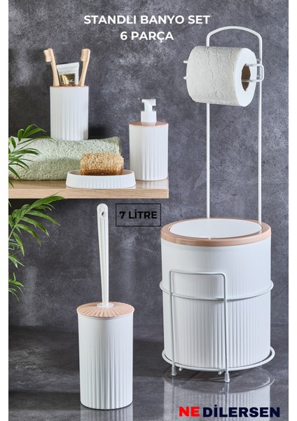 Metal Standlı 6'lı Banyo ve Tuvalet Kağıtlık Seti, Şık ve Fonksiyonel
