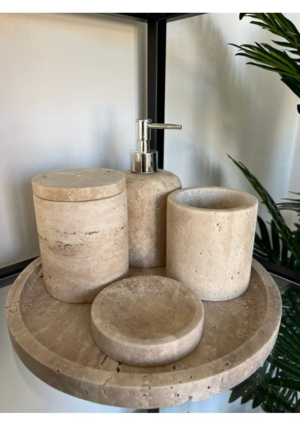 Şık ve Doğal 5'li Traverten Banyo Seti, Zarif ve Kullanışlı Tasarım