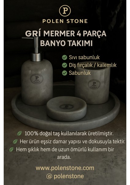 Şık Gri Mermer 4 Parça Banyo Seti, Modern ve Zarif Tasarım
