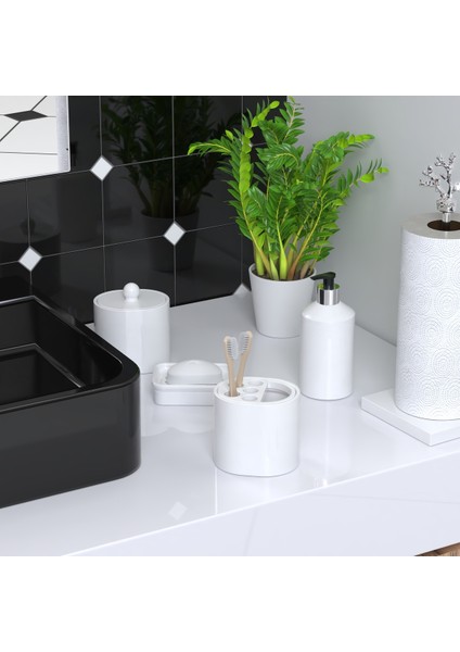 Kompozit Granit 3'lü Banyo Seti, Hazneli, Sıvı ve Diş Fırçalık