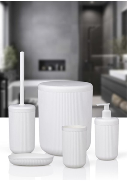 Beyaz Yuvarlak Banyo Seti, Şık ve Kullanışlı Çok Parçalı Tasarım