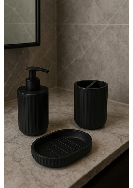5'li Siyah Çizgili Yuvarlak Banyo Seti, Şık ve Konforlu Tasarım fiyatları