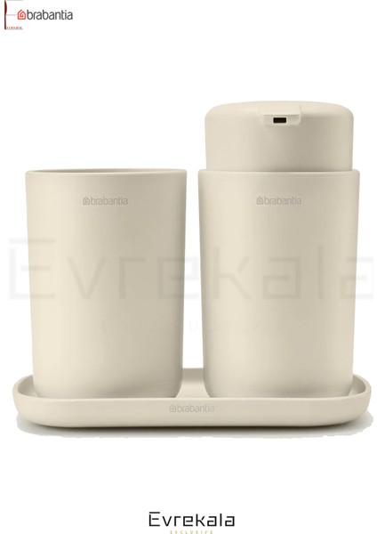 Bej Banyo Seti 3 Parça Sabunluk ve Diş Fırçalık Takımı