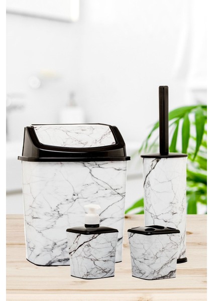 Banyo 3'lü Set: Çöp Kovası, Tuvalet Fırçası, Sabunluk ve Diş Fırçalık