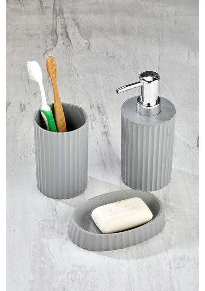 3 Parça Yuvarlak Banyo Takımı: Sıvı ve Katı Sabunluk, Diş Fırçası Kapağı fiyatları