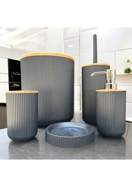 Şık Siyah Bambum Lena Beşli Banyo Takımı, Zarif ve Fonksiyonel Dekorasyon fiyatları