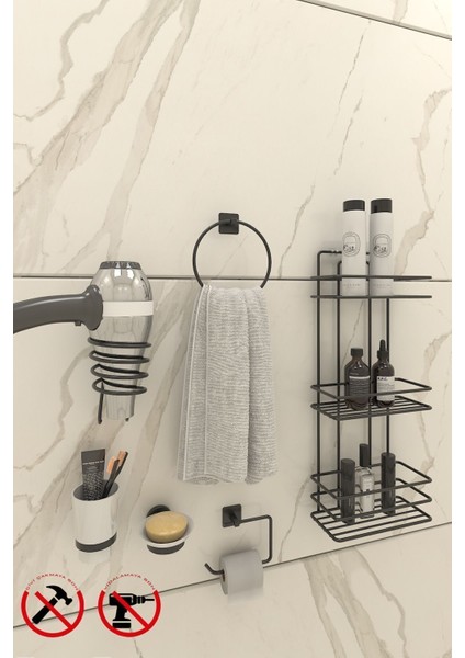 Paslanmaz Banyo Köşeliği Seti, Yapışkanlı, Uzun Ömürlü, Çok Amaçlı Kullanım