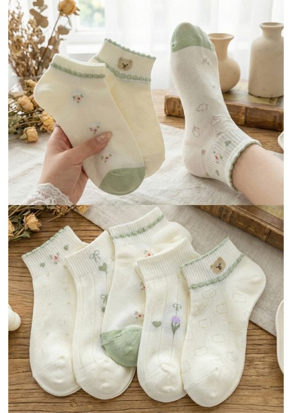 5 Çift Krem Soft Desenli Çorap