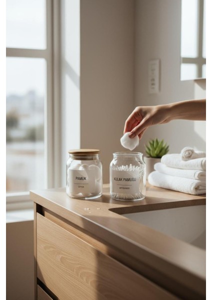 Banyo Seti 2'li Cam, Bambu Kapak, 300 ml Pamuk ve Kulak Pamuğu Kavanozu fiyatları