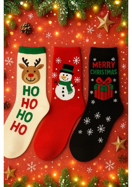Unisex 3 Çift Yılbaşı Çorabı