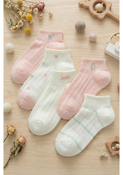 5 Çift Pembe Kalp Desenli Çorap