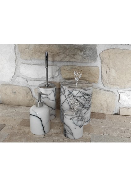 Şık Mermer Banyo Seti, Gümüş Rengi Aksesuarlarla 4'lü Paket fiyatları