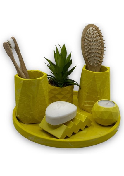 Şık Sarı Beton Banyo Seti, Modern ve Zarif Tasarım With Uyumlu Aksesuarlar