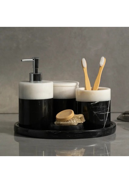 Modern Siyah Beyaz Mermer Banyo Seti, Şık ve Zarif Tasarım