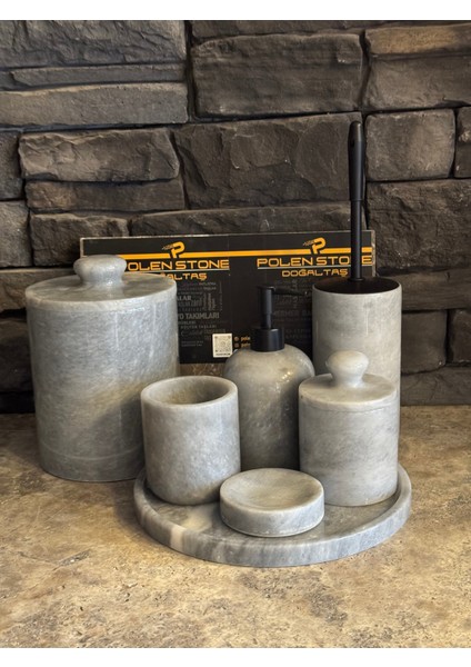 Gri Mermer 7 Parça Banyo Seti, Şık ve Modern Tasarım