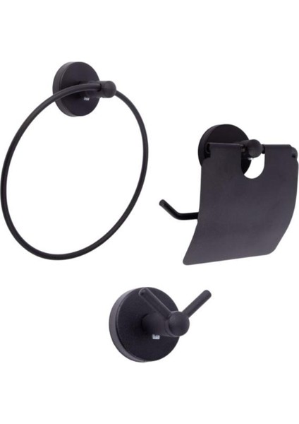 Siyah Metal 3'lü Banyo Aksesuar Seti: Bez Havlu, Çatal Askı, Tuvalet Kağıtlık fiyatları