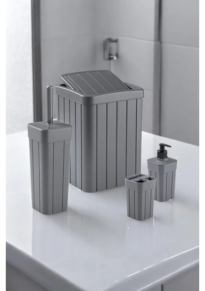 Şık 4 Parça Banyo Seti: Çöp Kovası, Fırça, Sabunluk, Diş Fırçalık