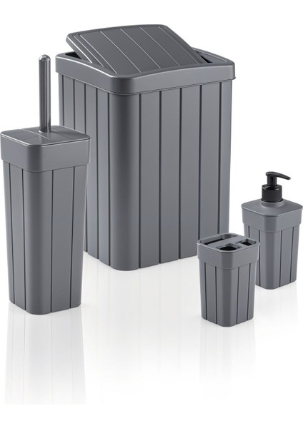 Şık 4 Parça Banyo Seti: Çöp Kovası, Fırça, Sabunluk, Diş Fırçalık fiyatları