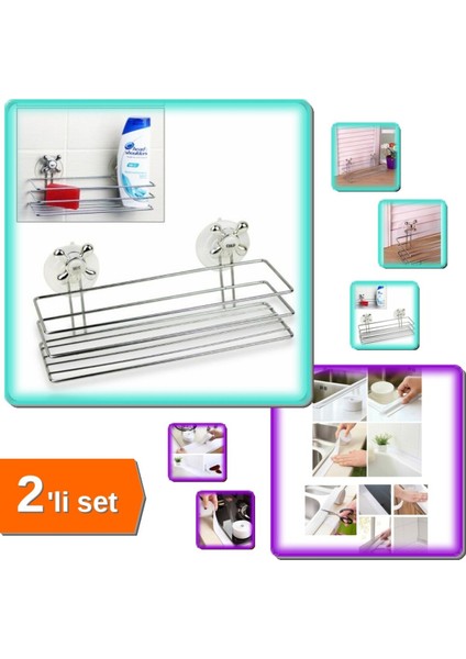 Dörtgen Vantuzlu Banyo Organizeri ve Lavabo Kenar Bant Seti