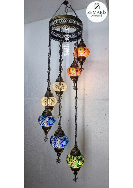 Dekoratif Sarkıt Mozaik Tavan Lambası 7'li Otantik Lamba