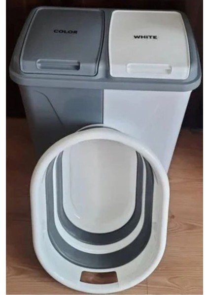 Iki Bölmeli Katlanabilir Çamaşır Sepeti Seti, 80 Lt, Pratik ve Kullanışlı fiyatları