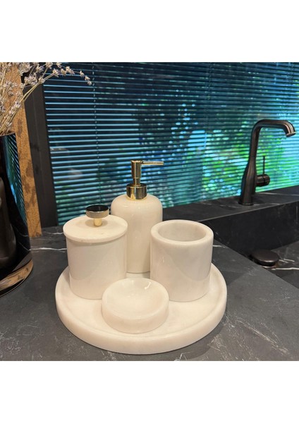 Şık Beyaz Mermer Banyo Seti, 5 Parça, Modern ve Elegant Tasarım fiyatları