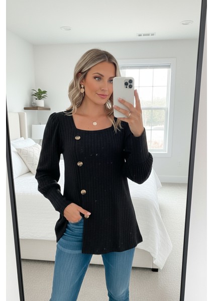 Kadın Uzun Kollu Düğmeli Mevsimlik Bluz – Yumuşak Dokulu, Esnek ve Sıcak Tutan Kumaş