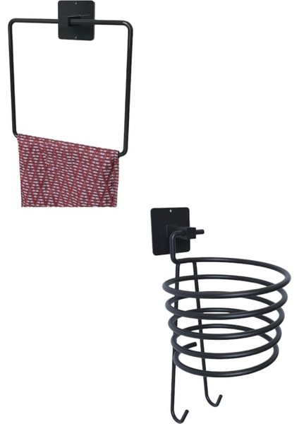 Pratik Kare Havlu ve Fönlük Tutucu, Duvara Monteli, Şık Tasarım