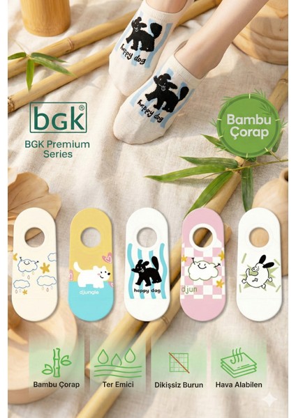 5 Çift Bambu Desenli Kadın Babet Çorap (Dikişsiz) Premium