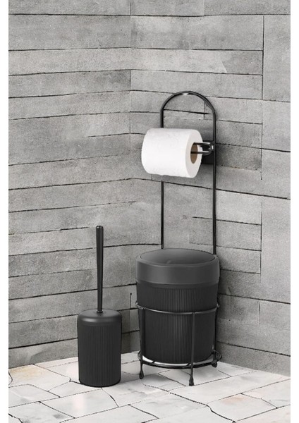 Şık Siyah Ayaklı Tuvalet Takımı, Wc Kağıtlık ve Fırça Seti fiyatları