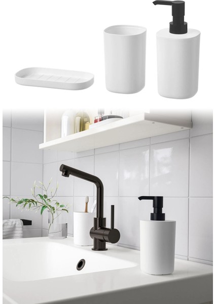 Şık 3 Parça Banyo Aksesuar Seti, Sabunluk ve Diş Fırçalık, Beyaz
