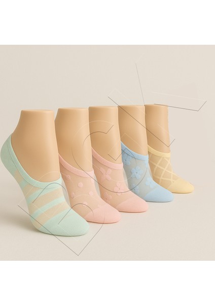 Kadın Renkli Tül Çorap 5 Çift 36-41 Beden, Narin ve Esnek