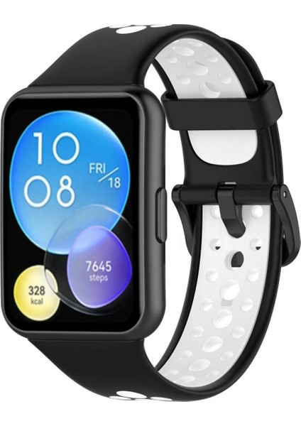 CPT83 Huawei Watch Fit 2 Spor Delikli Kordon - Siyah-Beyaz