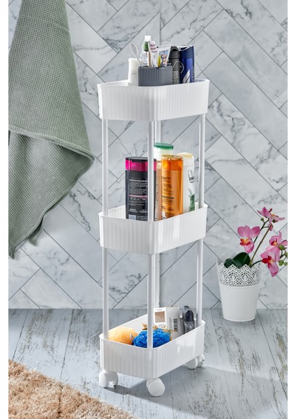 3 Katlı Çok Amaçlı Tekerlekli Raf, Banyo ve Mutfak Organizer