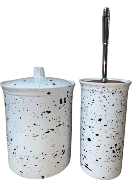 Red Seramik Banyo Seti, Dara Collection Çöp Kovası ve Fırçalık, Dalmaçya Deseni fiyatları